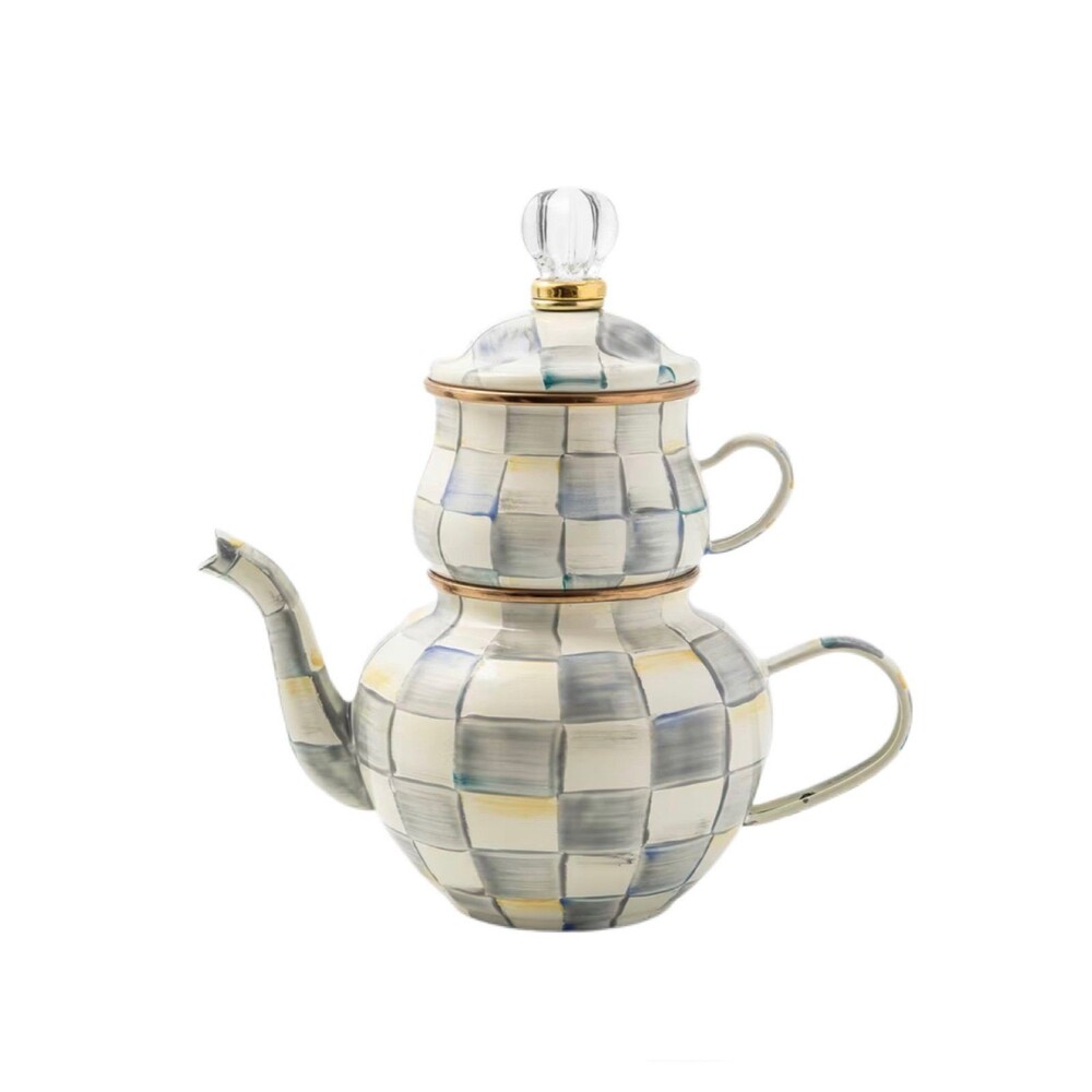 Mackenzie Childs Sterling Check High Tea Kettle New in original packaging